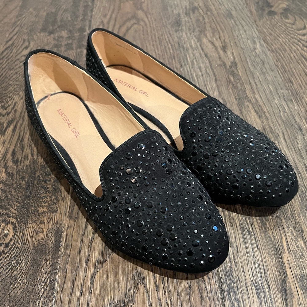 NWOT Material Girl Sparkling Black Loafers, Size 9